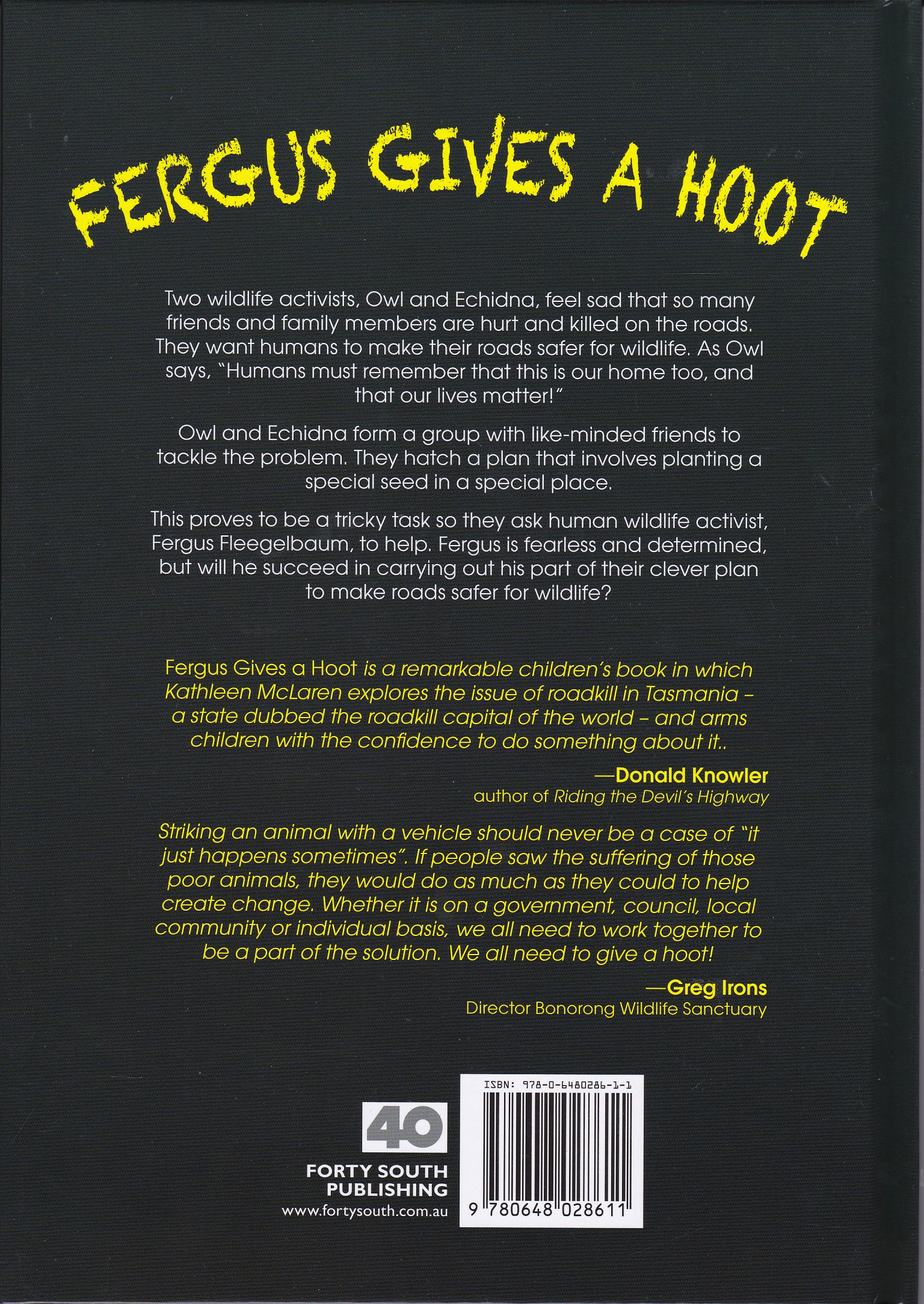 Fergus Gives A Hoot book - back cover
